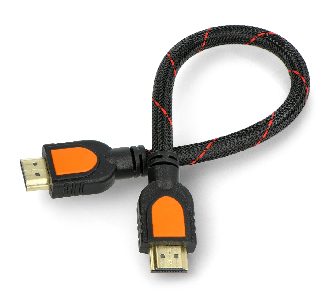 Kabel, HDMI-Kabel - schwarz geflochten - 0,3 m Botland - Robotikgeschäft