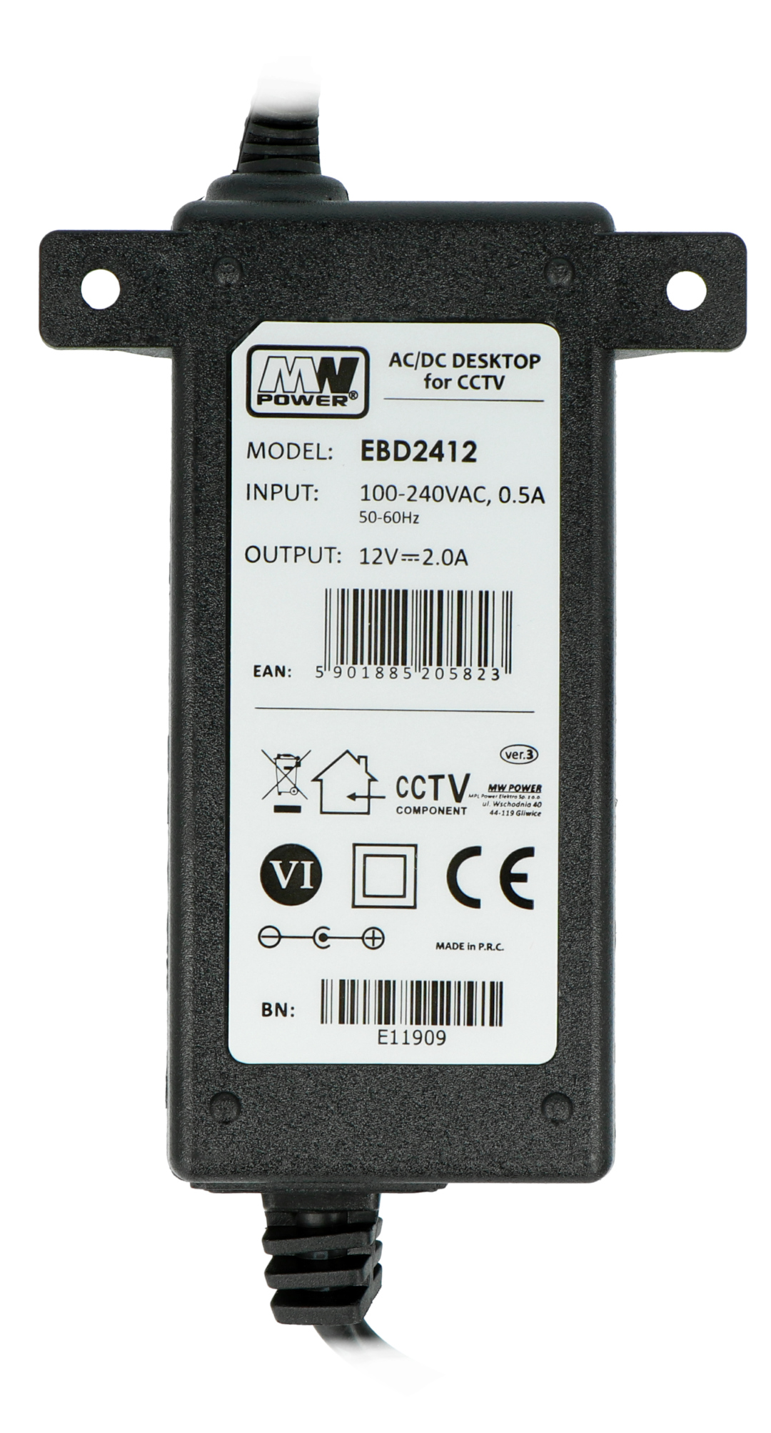 MW Power EBD2412 12V / 2A Schaltnetzteil - DC 5,5 / 2,1mm Stecker