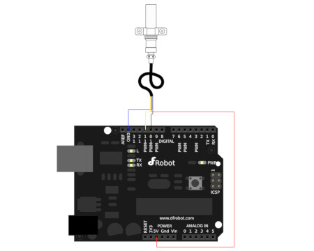 Ein beispielhaftes Diagramm der Sensorverbindung mit einem Board, das Arduino entspricht.