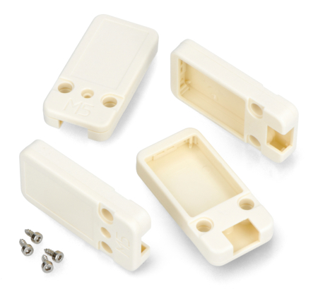 Das Set enthält vier Kunststoffgehäuse für Unit-Module und die erforderlichen Befestigungsschrauben.
