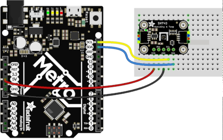 Anschlussbeispiel mit Adafruit Metro und SHT45 Sensor.