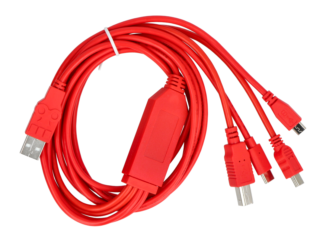 Multifunktionales 4-in-1-Kabel mit USB A - USB B, miniUSB, microUSB, USB Typ  C Stecker - 180cm - rot - SparkFun CAB-21272
