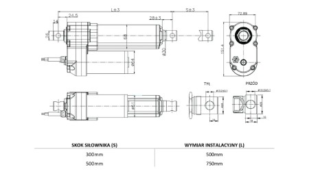 Siłownik elektryczny LA50 7000 N 8,5 mm/s 24 V - wysuw 50 cm