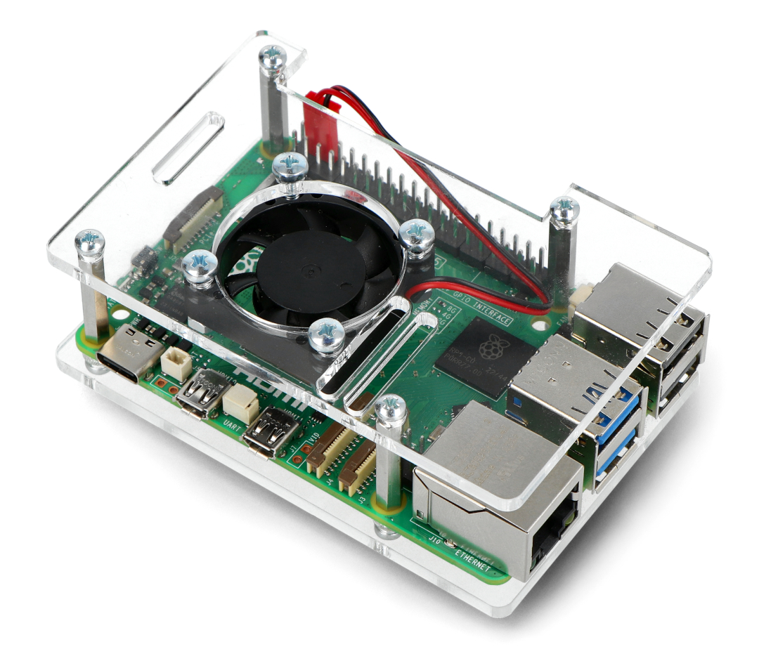Gehäuse für Raspberry Pi 5 - offen mit Lüfter - transparent